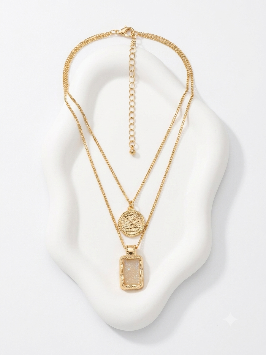 Aurelia Layered Coin & Druzy Crystal Pendant Necklace