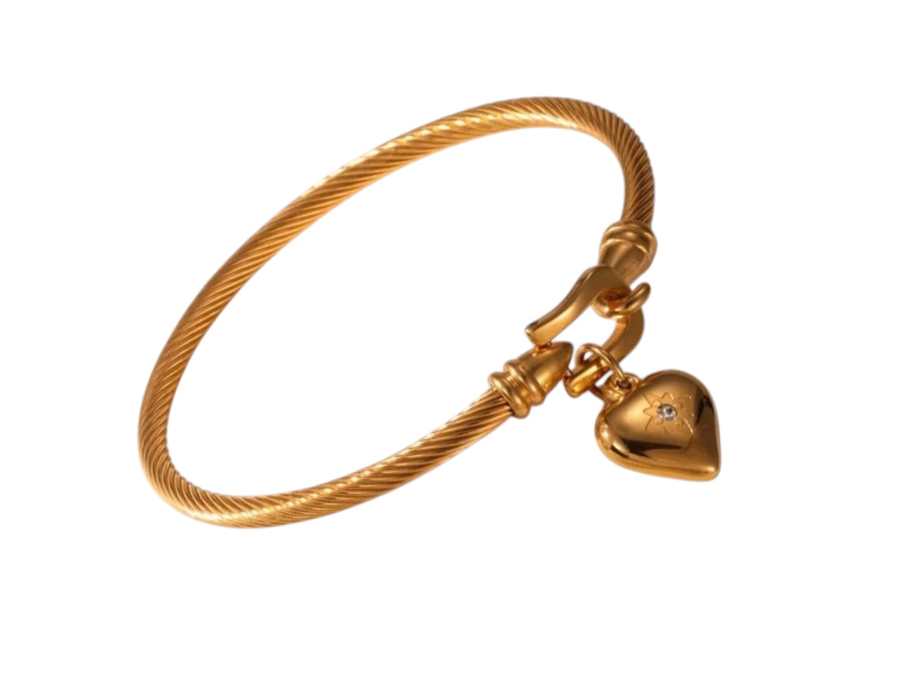 Golden Heart Charm Cable Bracelet