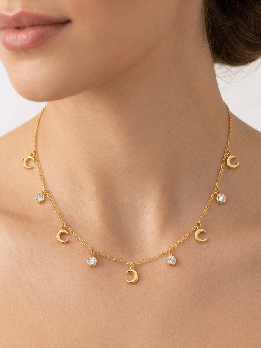 Celestial Crescent Charm Necklace