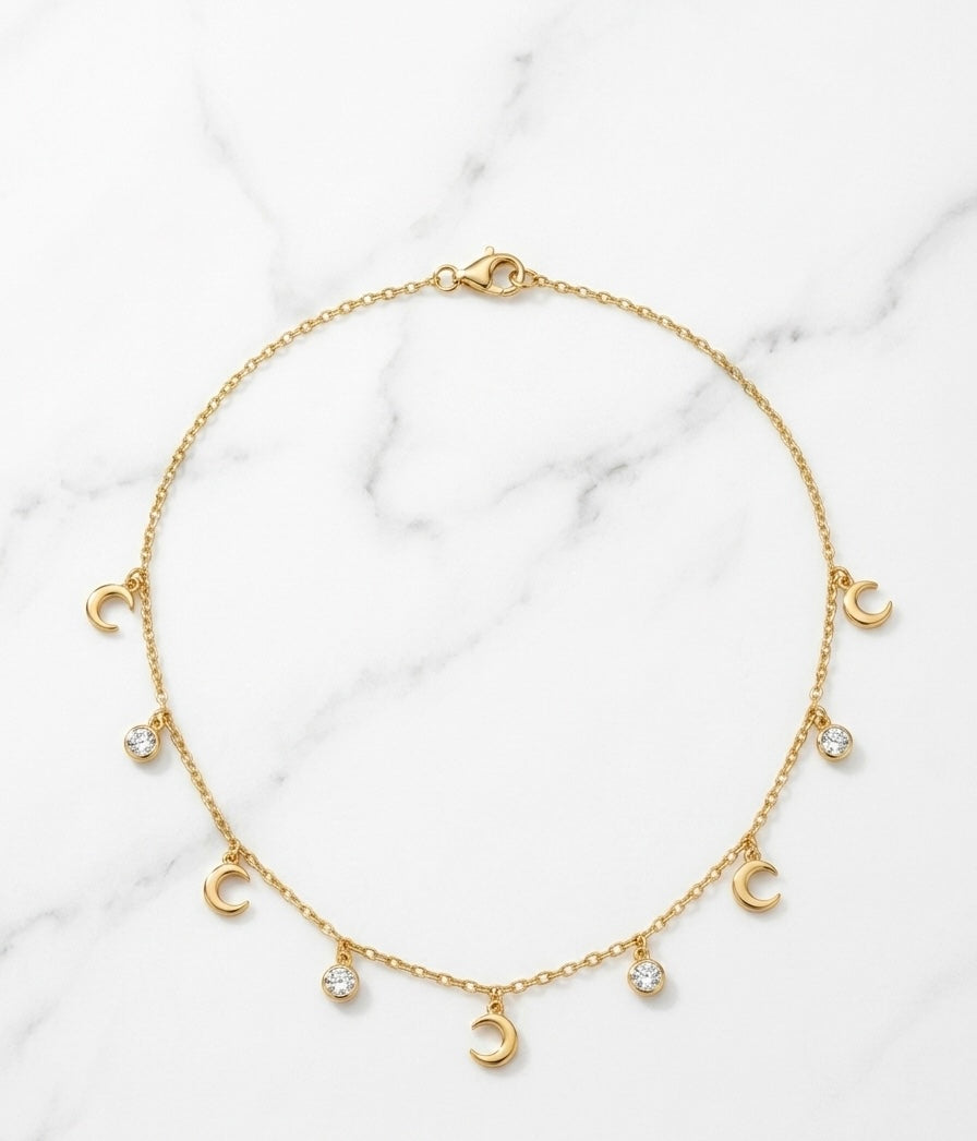 Celestial Crescent Charm Necklace