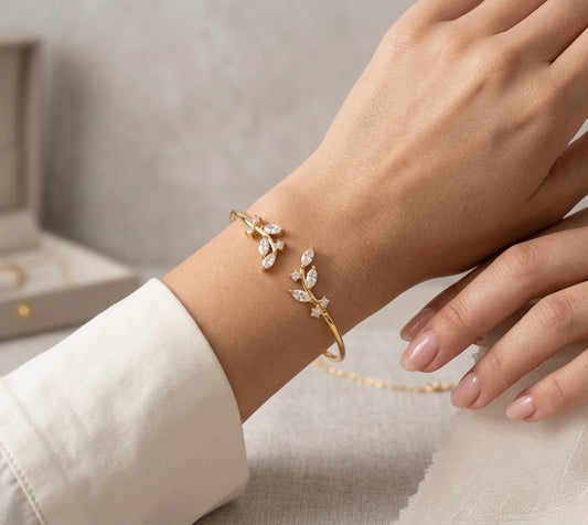 Golden Laurel Open Cuff Bracelet