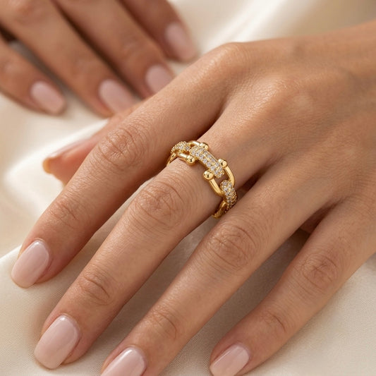 Celeste Link Crystal Adjustable Ring