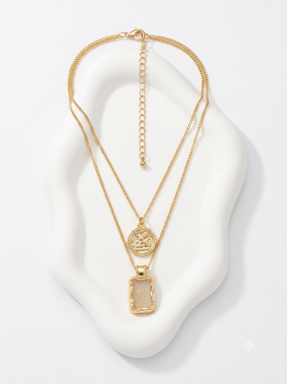 Aurelia Layered Coin & Druzy Crystal Pendant Necklace