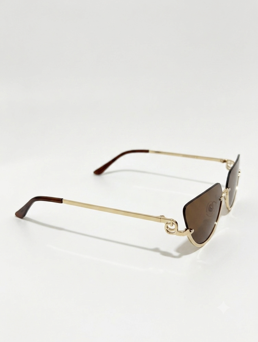 Side profile of Lumina Manor Eclipse sunglasses showing slim gold temples.