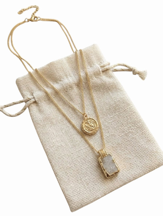 Aurelia Layered Coin & Druzy Crystal Pendant Necklace